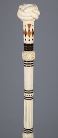 Very Fine Whaler Made Antique Turk's Knot Inlaid Walking Stick, circa 1850