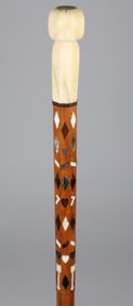 Whaler Made 1879 Liberty Gold Coin Fancy Inlaid Walking Stick , 19th Century