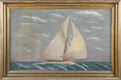 J.J. Gardner Oil on Canvas "Portrait of a Sailing Yacht and Crew", circa 1888