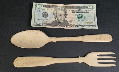 Pair of Large Antique Sailor Made Whalebone Serving Utensils, 19th century