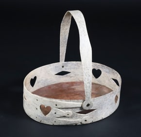 Whaler Made Whale Bone Swing Handle Basket, 19th Century