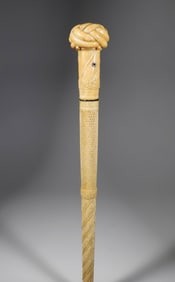 Massive Whaler Made Turk's Knot Grip Walking Stick, early 19th Century