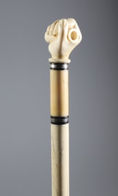 Whaler Made Fist Holding Dowel Walking Stick, mid 19th Century