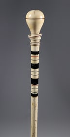 Whaler Made Knob With Floating Ring Walking Stick, 19th Century