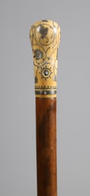 French Silver Pique Inlaid Walking Stick, 18th Century