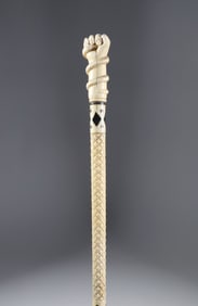 Whaler Made Fist with Snake Walking Stick, mid 19th Century