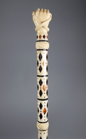 Whaler Made Clenched Fist With Snake Walking Stick, mid 19th Century