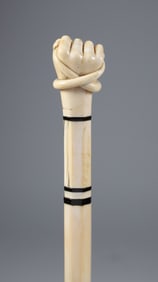 Whaler Made Clenched Fist With Snake Walking Stick, 19th Century