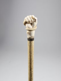 Whaler Made Clenched Fist with Snake Walking Stick, mid 19th Century