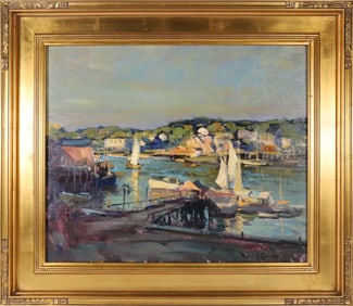 Robert Charles Gruppe Oil on Canvas "Gloucester Harbor at Sunrise"