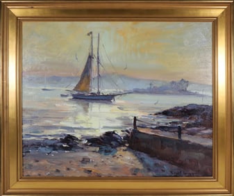 Robert Charles Gruppe Oil on Canvas "Portrait of a Schooner"