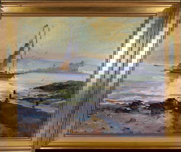 Robert Charles Gruppe Oil on Canvas "Portrait of a Schooner": Robert Charles Gruppe (American b. 1944) Oil on Canvas "Portrait of a Schooner", signed lower right Robert C. Gruppe, in contemporary gilt frame 24.5 in. x 29.5 in. Framed 30.5 in. x 35.75 in.
