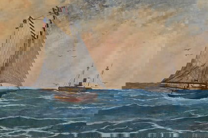 Antique American Watercolor on Paper, "Nantucket Shoals", Painting