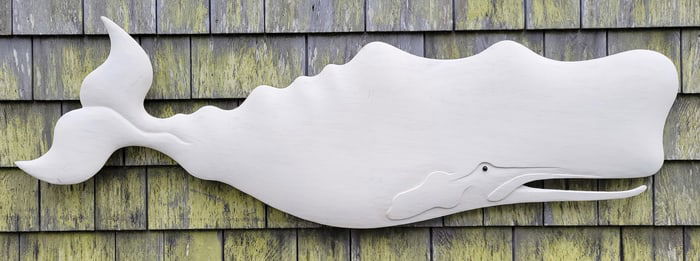 Large Folk Art Carved and Painted Moby Dick Sperm Whale Plaque