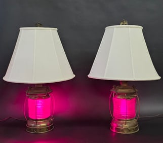 Pair of Antique Brass Nautical Ship Light Signal Lanterns, early 20th century