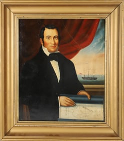 "Portrait of a Young Nantucket Whaling Captain" Oil on Panel