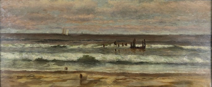 Fine Antique American Oil on Canvas Coastal Seascape Painting, 19th century