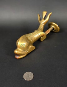 Vintage Solid Brass Figural Fish Door Knocker, 20th century