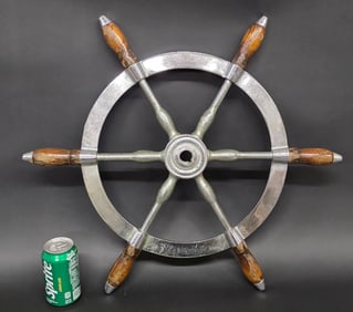 Vintage Chrome Plated Six-Spoke Yacht Ships Steering Wheel, 20th century