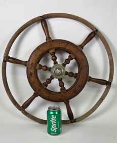 Antique 6-Spoke Yacht Ships Steering Wheel, 20th century