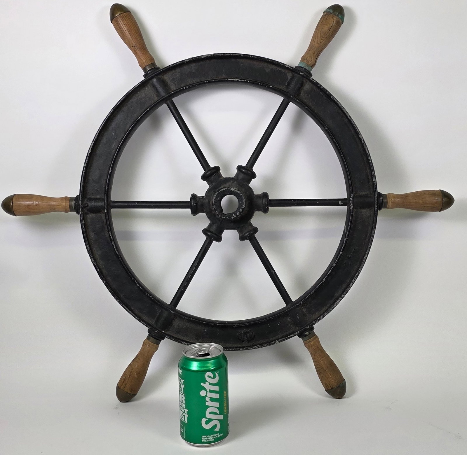 Vintage 6-Spoke Steel and Oak Ships Steering Wheel, 20th century (1 of 5)