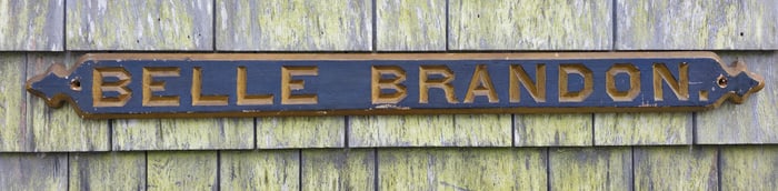 Antique Carved and Painted Ships Quarterboard Sign, "Belle Brandon"
