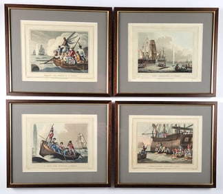 Four 1813 Matthew Dubourg Handcolored Whaling Scene Engravings