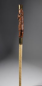 Carved Boxwood Admiral De Touralive Walking Stick, 17th / 18th Century