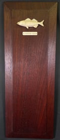 Antique Sailor Made Carved Antique Whalebone Striped Bass Plaque, 19th century