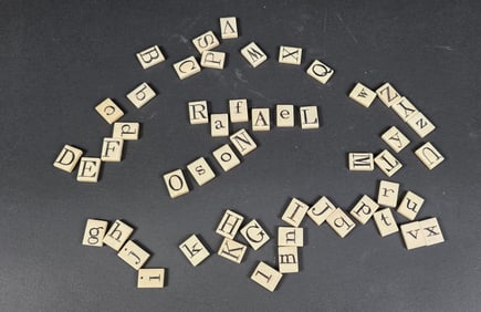Two Complete Sets of Antique Whalebone Alphabet Tiles, 19th century