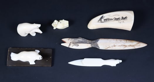 Group of Six Inuit Carved Animals and Figures, 19th / 20th Century