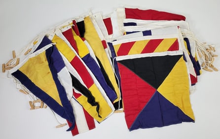 Full Set of 40 Vintage Bull Dog Brand Nautical Ship's Signal Flags