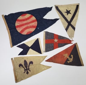 Six Vintage 1930s Yacht Club Burgee Flag Pennants