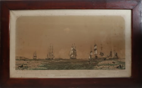 Benjamin Russell Colored Lithograph, circa 1871, "Right Whaling in Behering Straits & Arctic Ocean