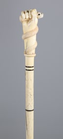 Whaler Made Clenched Fist with Serpent Walking Stick, circa 1850-1860