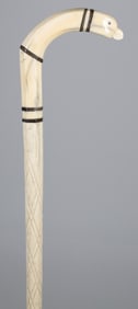 Whaleman Carved Bird Head C-Grip Walking Stick, 19th Century