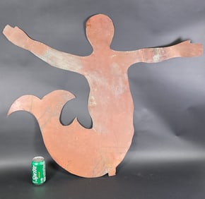 Vintage Folk Art Figural Copper Mermaid Cutout, 20th century