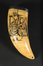 English Scrimshaw Sperm Whale Tooth with Depiction of Henry Ye VIII Y Mistress Parr, 19th Century