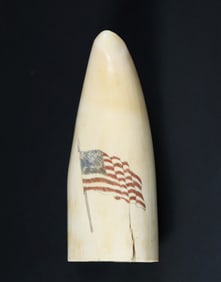 Scrimshaw Polychromed Whale Tooth "Seven-Star Flag", 19th Century