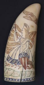 Polychromed Scrimshaw Whale Tooth "Frigate St. Lawarence 1861", 19th Century