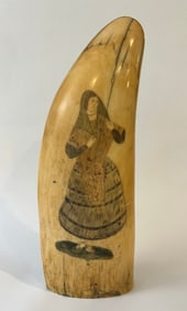Large Scrimshaw Two-Sided Whale Tooth of the "Ship Alrion" and Portrait of a Woman, First Half of
