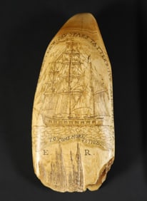 Scrimshaw Whale Tooth Portrait of a Clipper, 19th Century