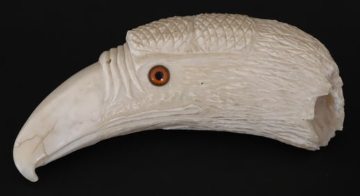 Antique Sperm Whale Tooth Carved as an Eagle Head, 19th Century