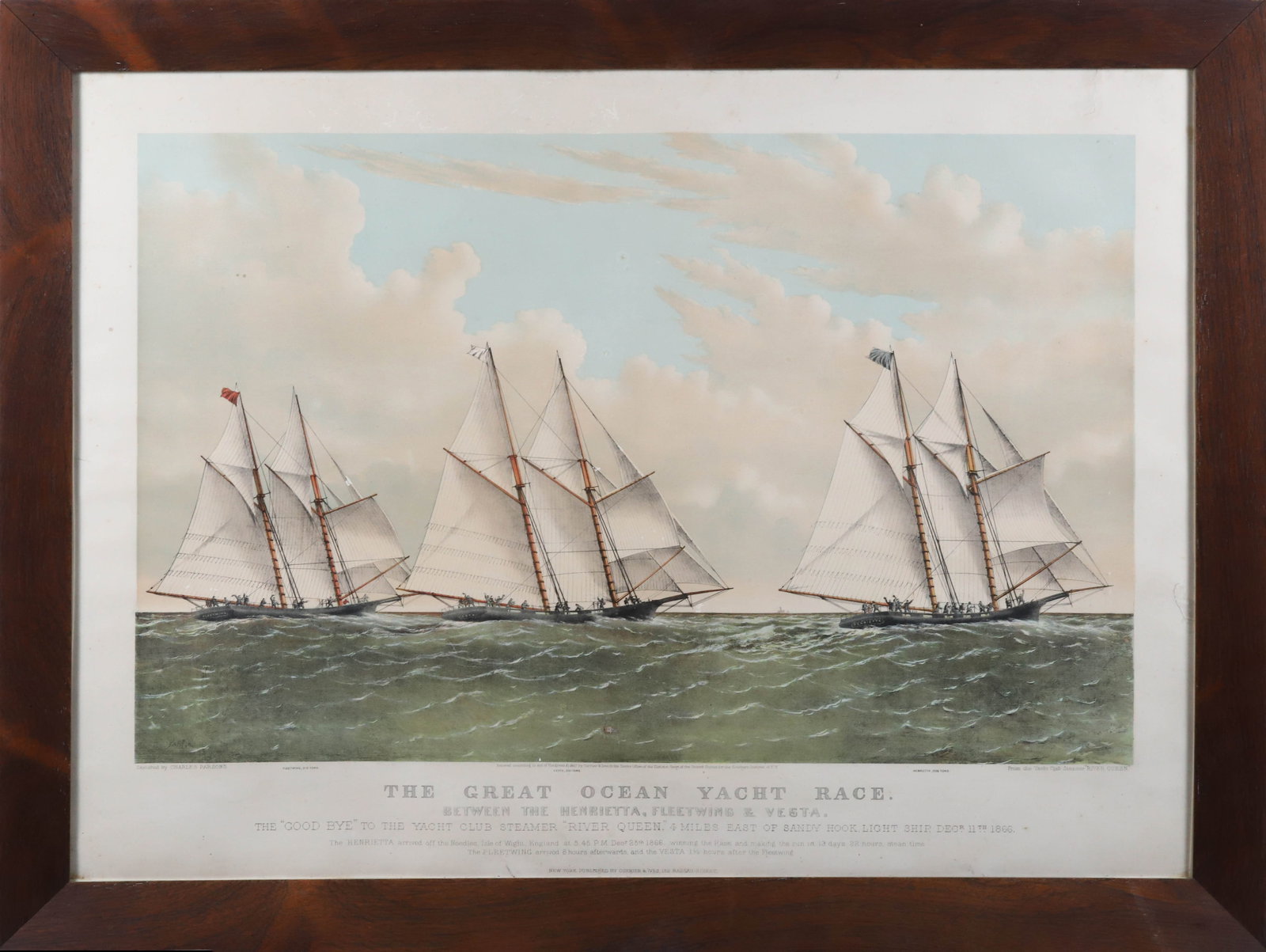 Currier & Ives Print "The Great Ocean Yacht Race, Between the Henrietta, Fleetwing & Vesta", circa (1 of 7)