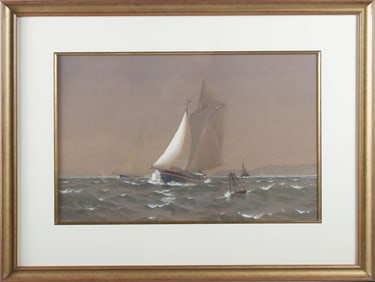 Fred S. Cozzens Watercolor on Paper "A Sailing Wind"