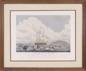 William Huggins Colored Lithograph "South Sea Whale Fishery"