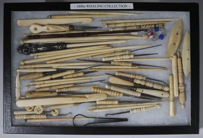Collection of Fifty-Five Whalebone Sewing, Knitting and Textile Tools, 19th Century