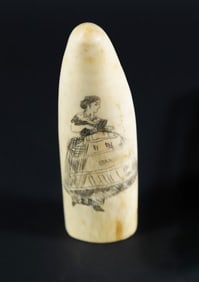 Scrimshaw Antique Whale Tooth "Lady in Hoop Skirt"