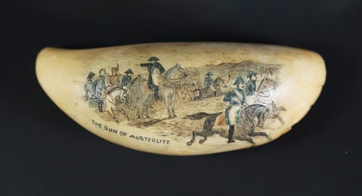 Scrimshaw Polychromed Whale Tooth "The Sun of Austerlitz"