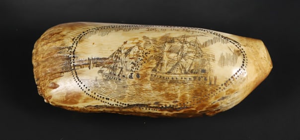 Scrimshaw Sperm Whale Tooth, 19th Century